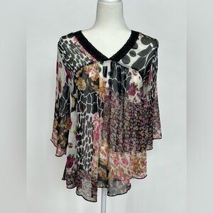 Women’s Y2K babydoll animal print multi color art to wear shear Top size small